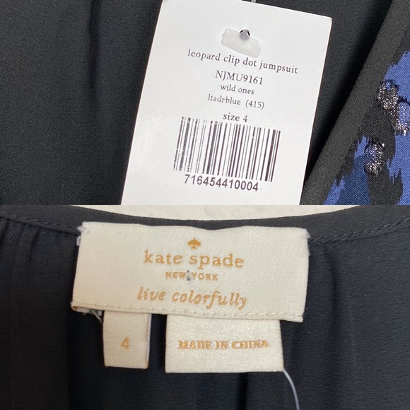 - Kate Spade leopard print clip dot jumpsuit long sleeve navy polka dot size4 - Picture 7 of 7